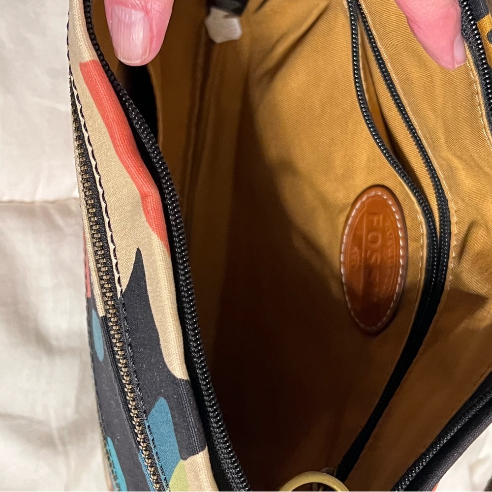 Fossil Like New Crossbody Canvas Flowered Purse - image 2